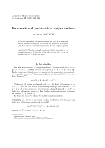 On sum-sets and product-sets of complex numbers Journal de Th´