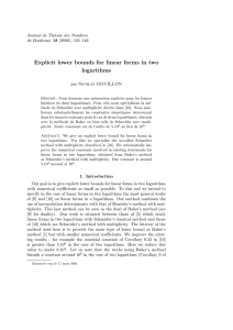 Explicit lower bounds for linear forms in two logarithms Journal de Th´