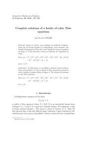 Complete solutions of a family of cubic Thue equations Journal de Th´