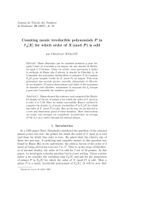 Counting monic irreducible polynomials P in F Journal de Th´