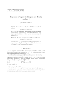 Sequences of algebraic integers and density modulo 1 Journal de Th´