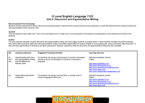 O Level English Language 1123 Unit 4: Discursive and Argumentative Writing