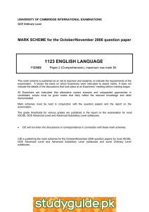 1123 ENGLISH LANGUAGE  MARK SCHEME for the October/November 2006 question paper