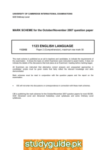 1123 ENGLISH LANGUAGE  MARK SCHEME for the October/November 2007 question paper