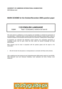 1123 ENGLISH LANGUAGE  MARK SCHEME for the October/November 2008 question paper