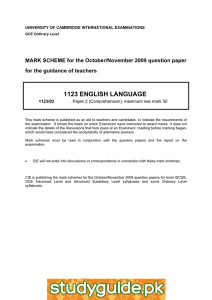 1123 ENGLISH LANGUAGE  MARK SCHEME for the October/November 2009 question paper