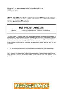 1123 ENGLISH LANGUAGE  MARK SCHEME for the October/November 2010 question paper