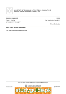 UNIVERSITY OF CAMBRIDGE INTERNATIONAL EXAMINATIONS General Certificate of Education Ordinary Level