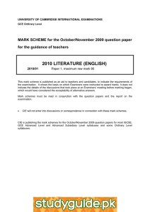 2010 LITERATURE (ENGLISH)  MARK SCHEME for the October/November 2009 question paper