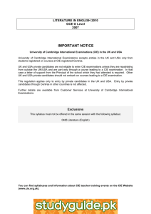 IMPORTANT NOTICE LITERATURE IN ENGLISH 2010 GCE O Level 2007