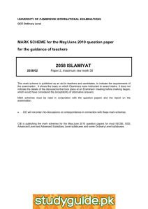 2058 ISLAMIYAT  MARK SCHEME for the May/June 2010 question paper