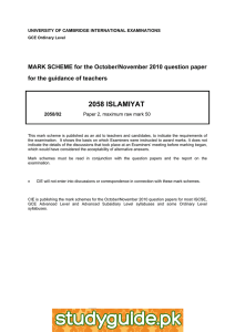 2058 ISLAMIYAT  MARK SCHEME for the October/November 2010 question paper
