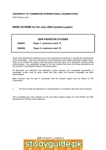 MARK SCHEME for the June 2004 question papers  2059 PAKISTAN STUDIES