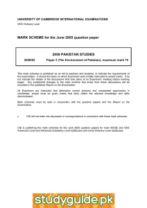 MARK SCHEME for the June 2005 question paper  2059 PAKISTAN STUDIES