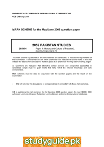2059 PAKISTAN STUDIES  MARK SCHEME for the May/June 2008 question paper