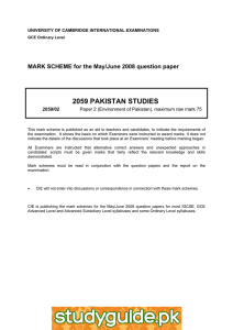 2059 PAKISTAN STUDIES  MARK SCHEME for the May/June 2008 question paper