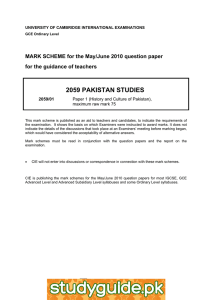 2059 PAKISTAN STUDIES  MARK SCHEME for the May/June 2010 question paper