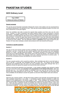 PAKISTAN STUDIES GCE Ordinary Level