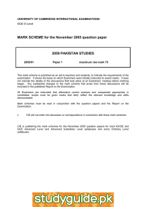 MARK SCHEME for the November 2005 question paper  2059 PAKISTAN STUDIES