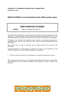 2059 PAKISTAN STUDIES  MARK SCHEME for the October/November 2006 question paper