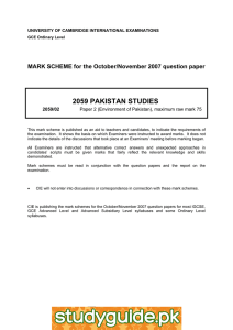2059 PAKISTAN STUDIES  MARK SCHEME for the October/November 2007 question paper