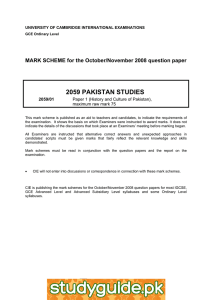 2059 PAKISTAN STUDIES  MARK SCHEME for the October/November 2008 question paper