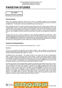 General Certificate of Education Ordinary Level 2059 Pakistan Studies October 2009