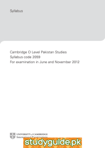 Syllabus Cambridge O Level Pakistan Studies Syllabus code 2059