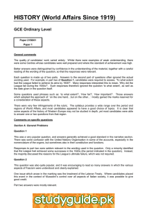 HISTORY (World Affairs Since 1919) GCE Ordinary Level