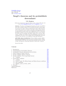 Szeg¨ o’s theorem and its probabilistic descendants N.H. Bingham