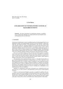 G. De Marco LINEARIZATION OF NONHOLONOMIC SYSTEMS AT EQUILIBRIUM POINTS