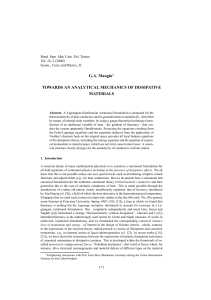 G.A. Maugin TOWARDS AN ANALYTICAL MECHANICS OF DISSIPATIVE MATERIALS