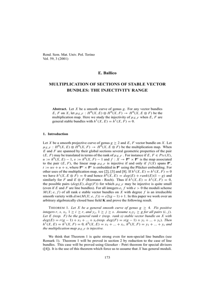 E Ballico Multiplication Of Sections Of Stable Vector Bundles The Injectivity Range