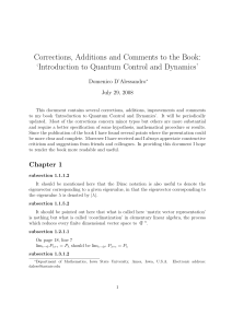 Corrections, Additions and Comments to the Book: Domenico D’Alessandro July 29, 2008
