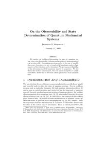 On the Observability and State Determination of Quantum Mechanical Systems Domenico D’Alessandro