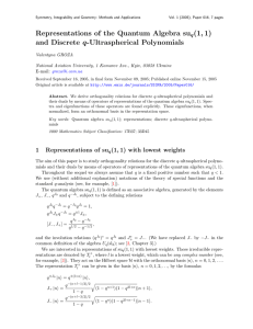 Representations of the Quantum Algebra su (1, 1) and Discrete q-Ultraspherical Polynomials q