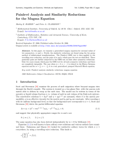 Painlev´ e Analysis and Similarity Reductions for the Magma Equation