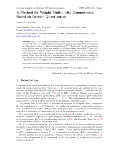 A Method for Weight Multiplicity Computation Based on Berezin Quantization David BAR-MOSHE