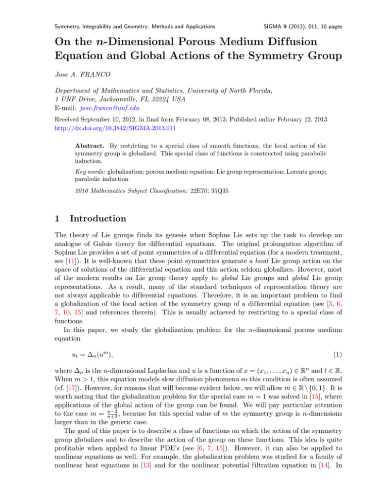 On the n-Dimensional Porous Medium Dif fusion