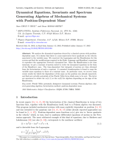 Dynamical Equations, Invariants and Spectrum Generating Algebras of Mechanical Systems Mass ?