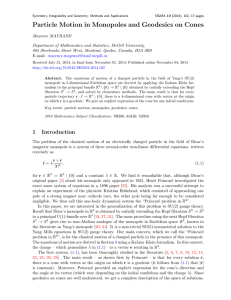 Particle Motion in Monopoles and Geodesics on Cones
