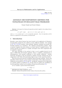 ADOMIAN DECOMPOSITION METHOD FOR NONLINEAR STURM-LIOUVILLE PROBLEMS Sennur Somali and Guzin Gokmen