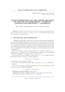 CHARACTERIZATION OF THE ORDER RELATION ON THE SET OF COMPLETELY n-POSITIVE -ALGEBRAS