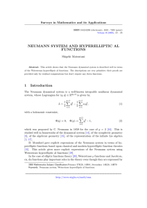 NEUMANN SYSTEM AND HYPERELLIPTIC AL FUNCTIONS Surveys in Mathematics and its Applications