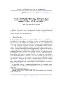 COMMON FIXED POINT THEOREM FOR OCCASIONALLY WEAKLY COMPATIBLE MAPPINGS IN MENGER SPACE