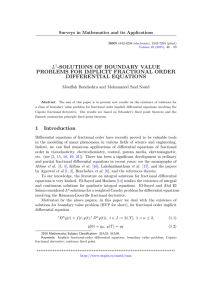 L -SOLUTIONS OF BOUNDARY VALUE PROBLEMS FOR IMPLICIT FRACTIONAL ORDER DIFFERENTIAL EQUATIONS