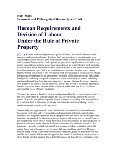 Human Requirements and Division of Labour Under the Rule of Private Property