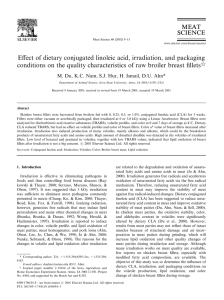 Eﬀect of dietary conjugated linoleic acid, irradiation, and packaging