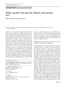 ’s egg blue: does egg color influence male parental Robin care? ORIGINAL PAPER
