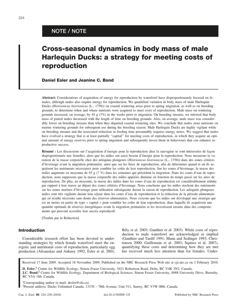 Cross seasonal Dynamics In Body Mass Of Male Reproduction